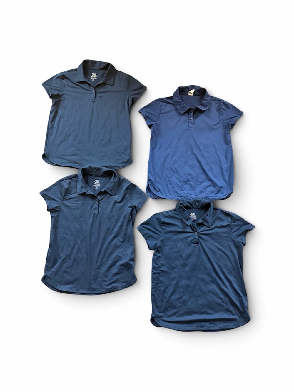 Athleta Girl School Day Polo Bundle Size L 12 Navy Blue Uniform Shirts Lot of 4
